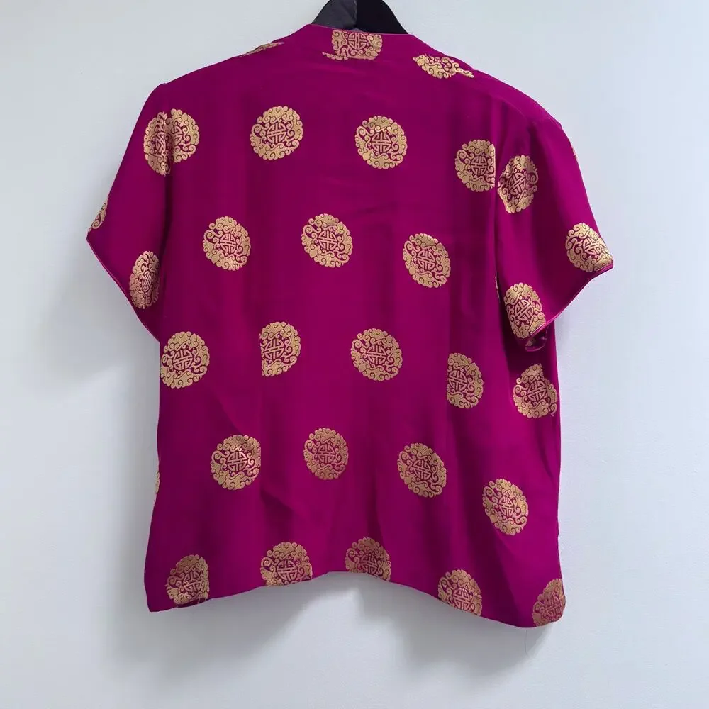 Vintage 2002 Silk Chinese Tang Jacket - Magenta & Gold Longevity